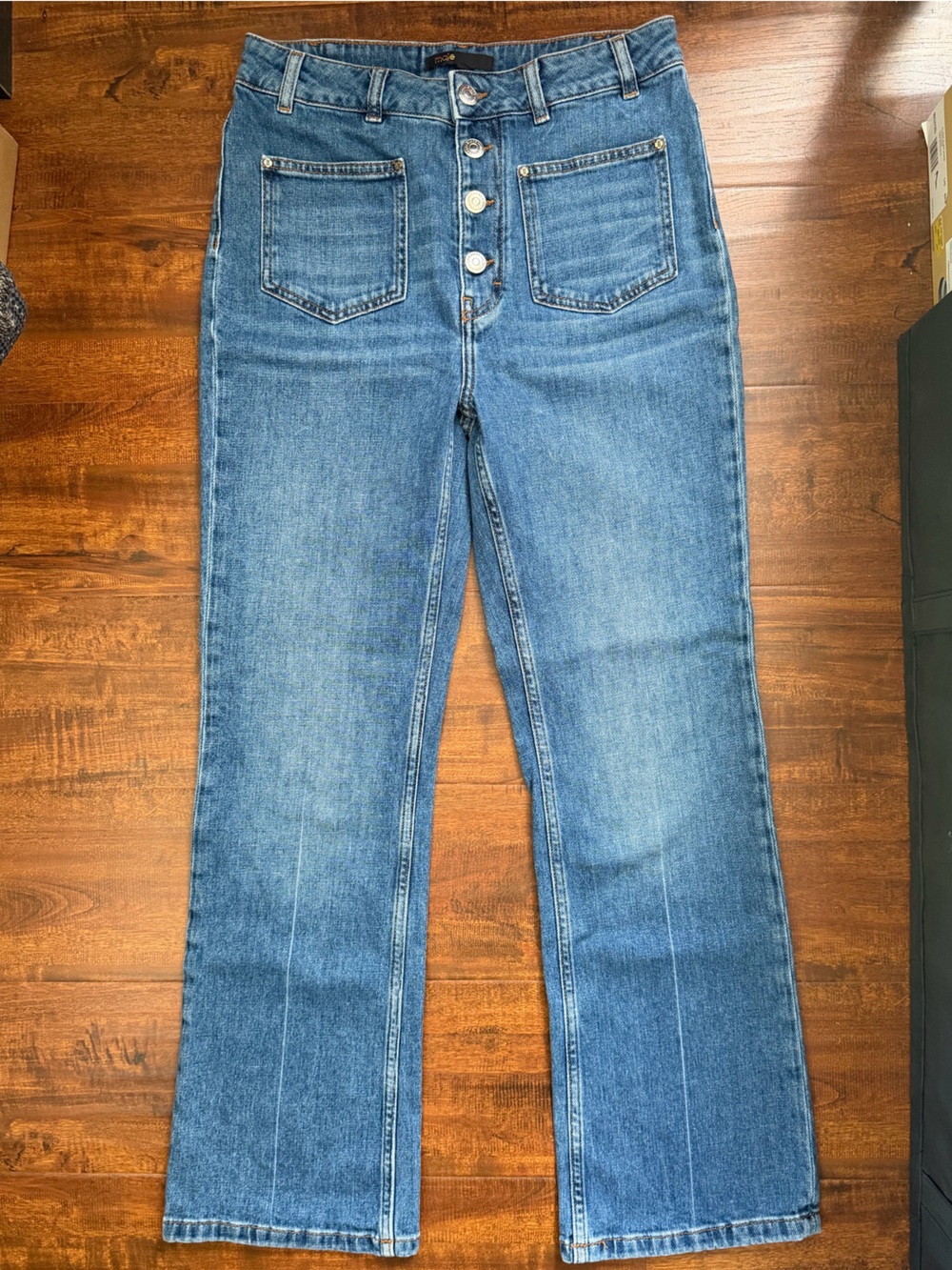 Maje High-Waist Button-Fly Straight Leg Patch Pockets Jeans size 40 (US 8-10)
